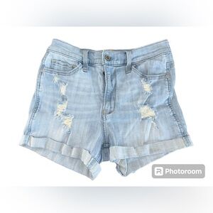 Hollister high rise advanced stretch light blue denim shorts women’s size 3/26